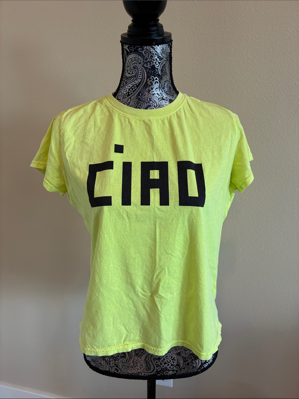 Clare V Neon Yellow CIAO Graphic Tee Size Medium